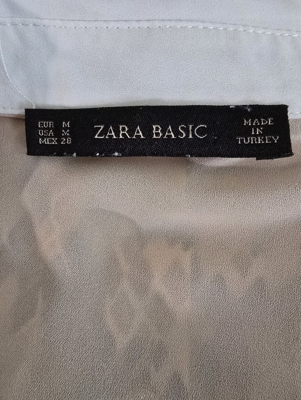 ZARA BASIC Colorblock Button-Front Blouse in Beige & Black, White Collar & Cuffs - Picture 10 of 12